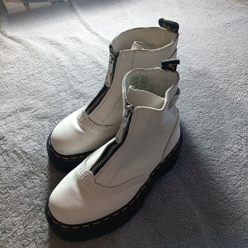 Women's Doc Dr Martens JETTA US Sz 5 Zipped White Leather Platform Quad Boot